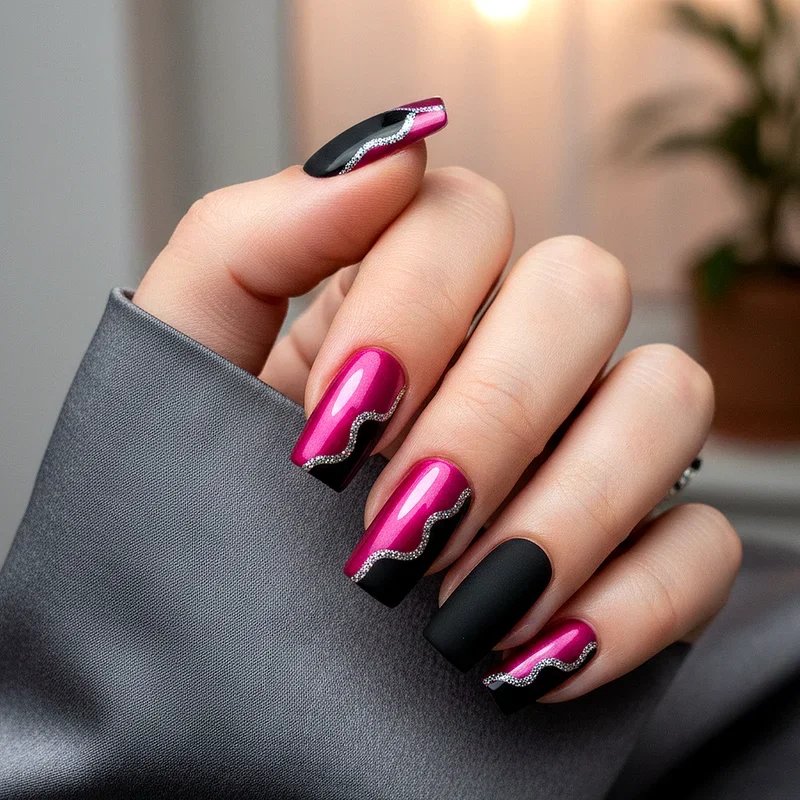 Hot Pink and Black Nail Ideas