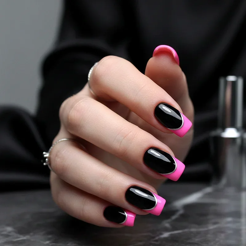 Hot Pink and Black Nail Ideas