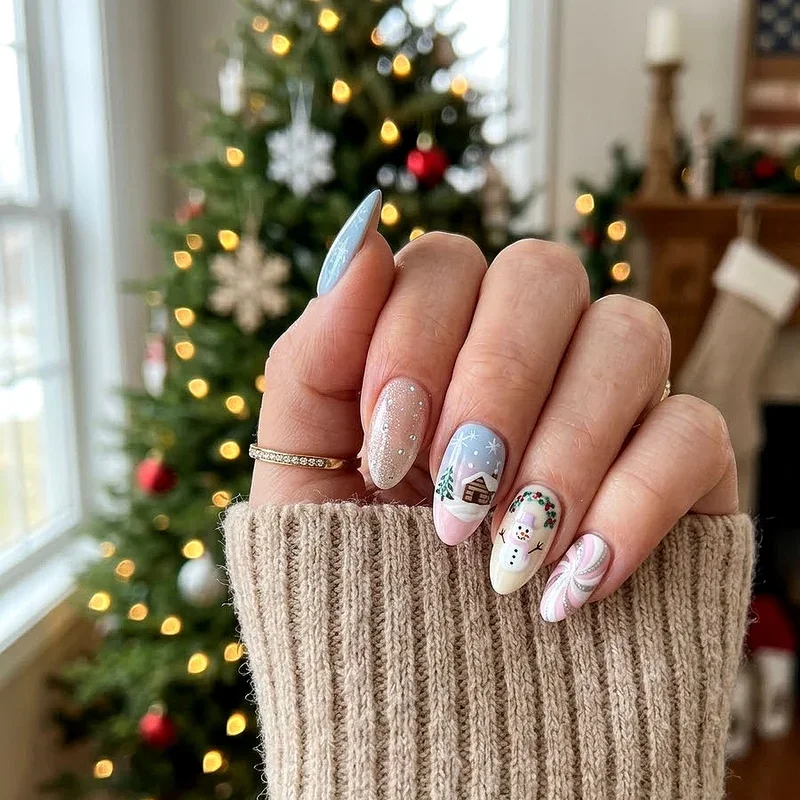 Almond Christmas Nail Ideas