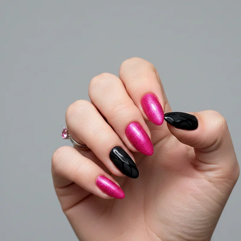 Hot Pink and Black Nail Ideas
