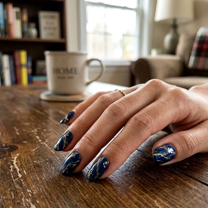 Navy Blue and Gold Nail Ideas