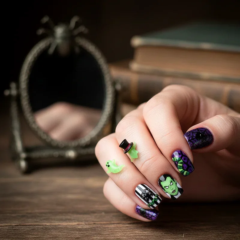 15 Beetlejuice Nail Ideas for Bold Spooky Statement Nails