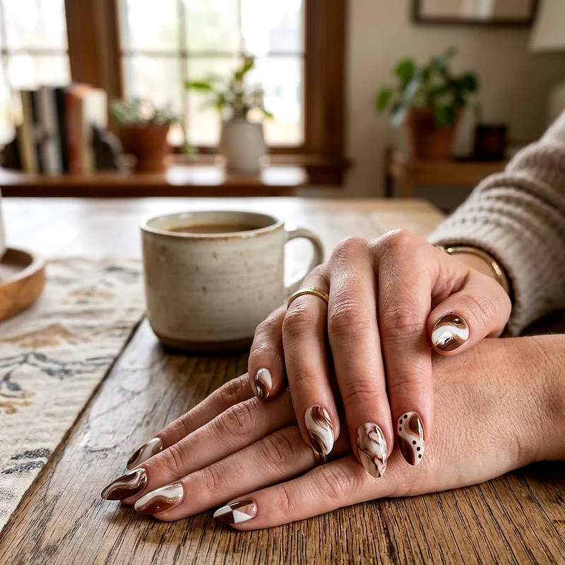 Brown and White Nail Ideas