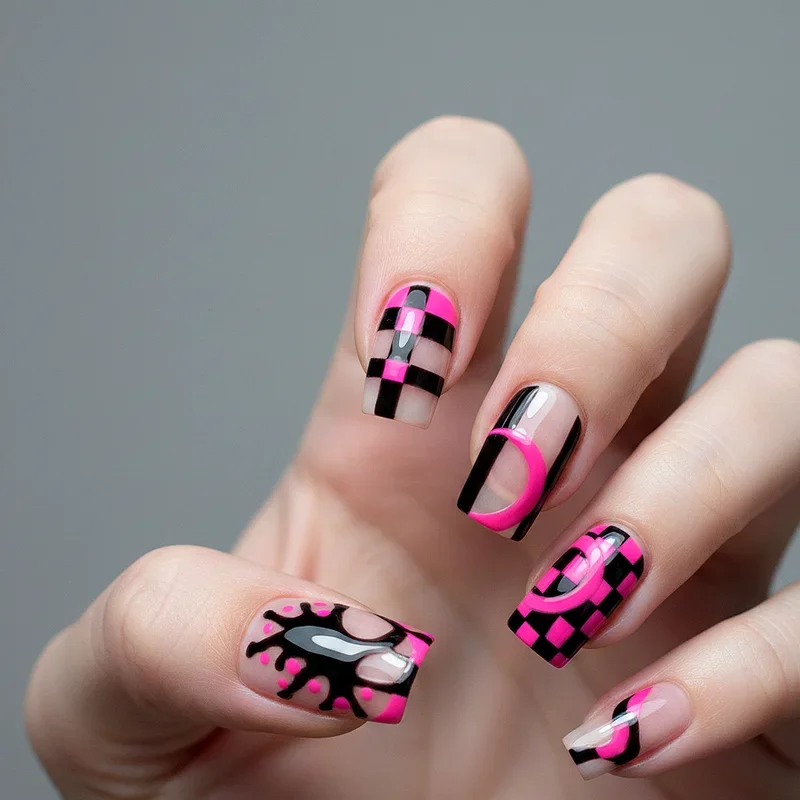 Hot Pink and Black Nail Ideas