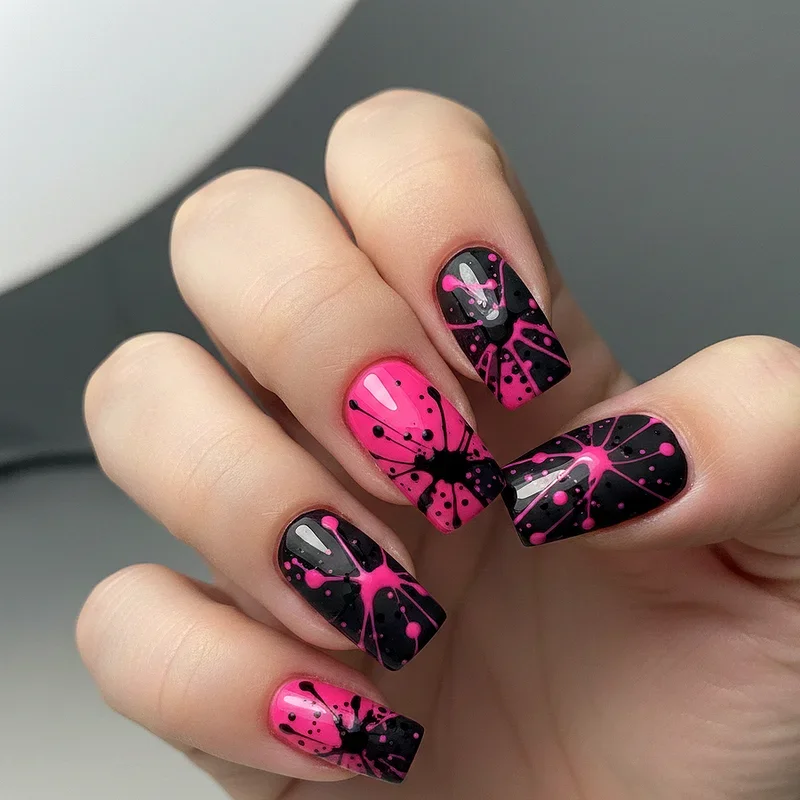 Hot Pink and Black Nail Ideas