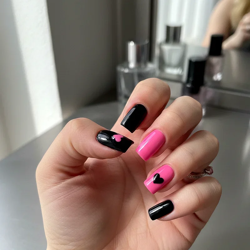 Hot Pink and Black Nail Ideas