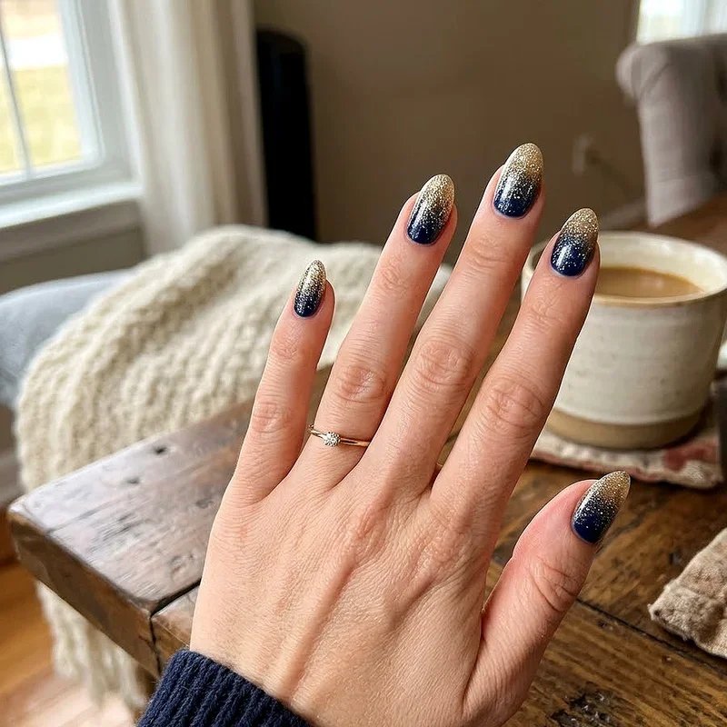 Navy Blue and Gold Nail Ideas