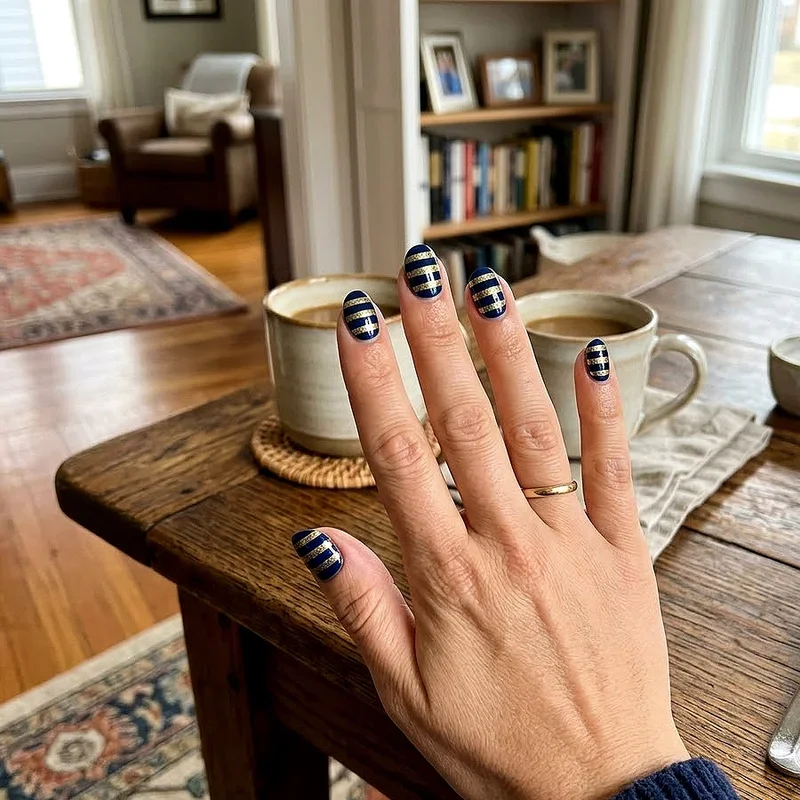 Navy Blue and Gold Nail Ideas