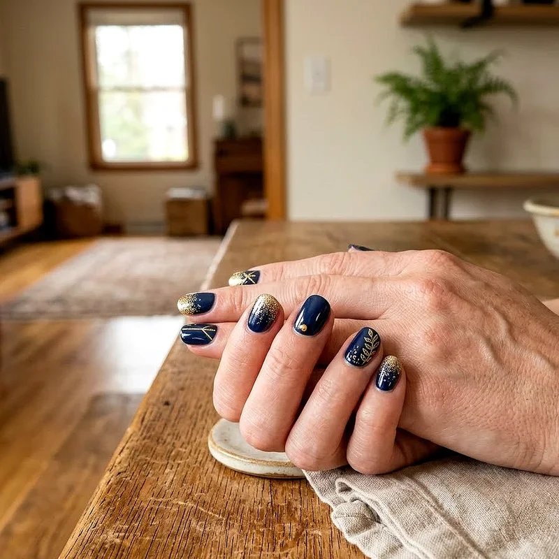 Navy Blue and Gold Nail Ideas