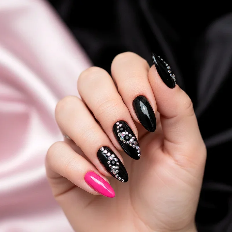 Hot Pink and Black Nail Ideas