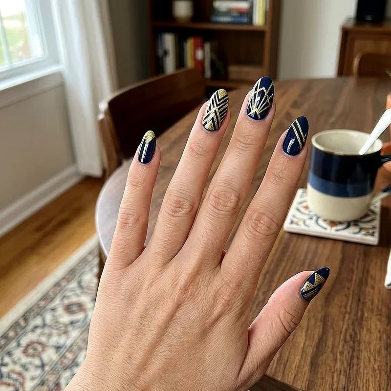 Navy Blue and Gold Nail Ideas