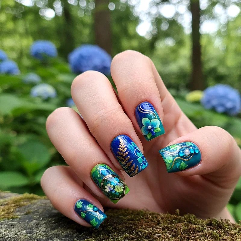 Blue and Green Nail Ideas