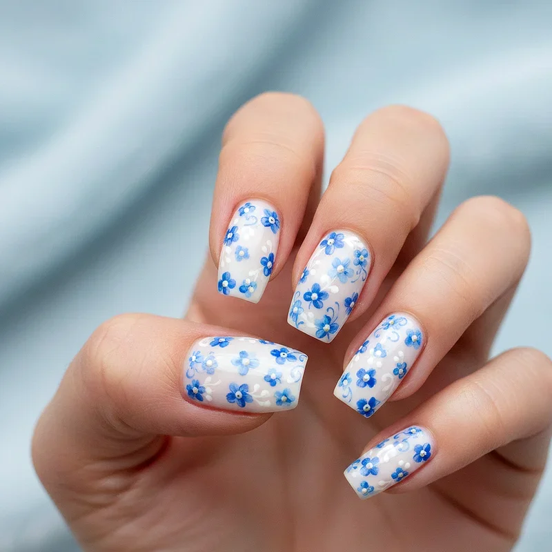 Blue and White Nail Ideas