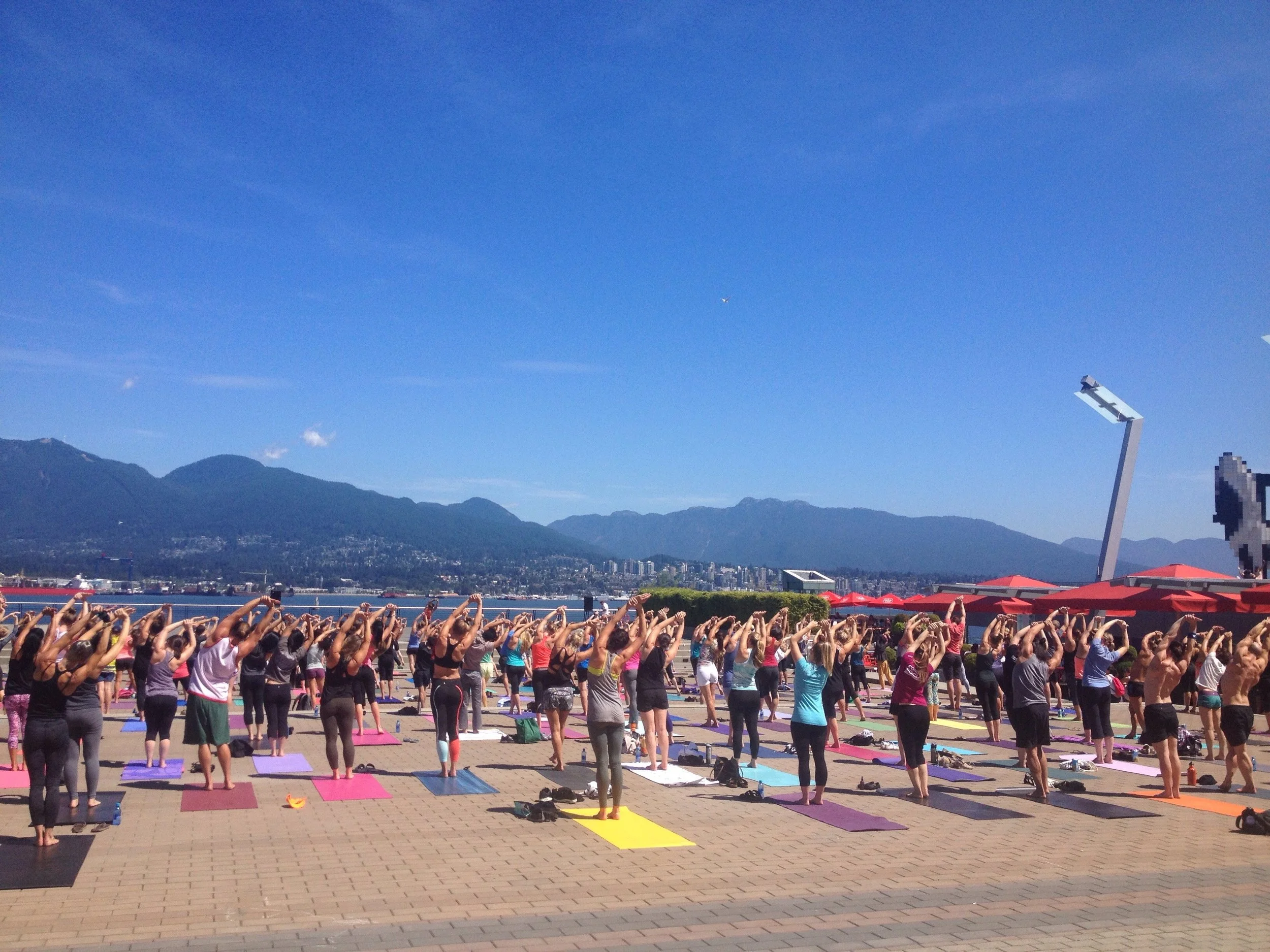 June 2015 - tadasana with a side bend at nooner yoga with Eoin Finn in Vancouver