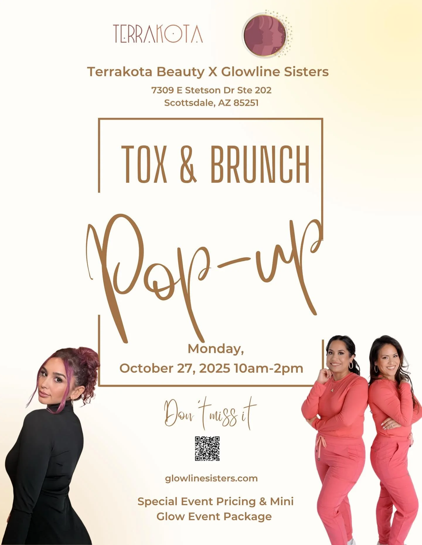 For Guys &amp; Girls! 😉We all want to look glowy ✨ Book your spot today for Mondays pop-up Event @terrakotabeauty special event pricing and curated event package ✨Brows &amp; Tox Soecial Pre-Book Offer!✨
Pre-book your spot with a $25 deposit and enj