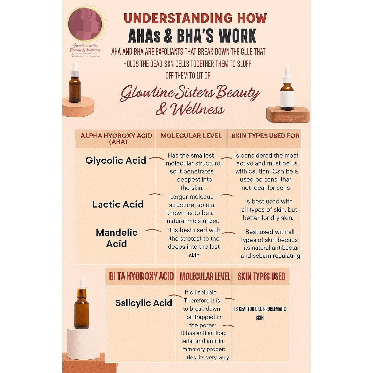 💫 Understanding AHAs &amp; BHAs with Glowline Sisters Beauty &amp; Wellness 💫

Exfoliation is the key to radiant, healthy skin &mdash; and AHA (Alpha Hydroxy Acid) and BHA (Beta Hydroxy Acid) are two powerhouse ingredients that make it happen.

✨ A
