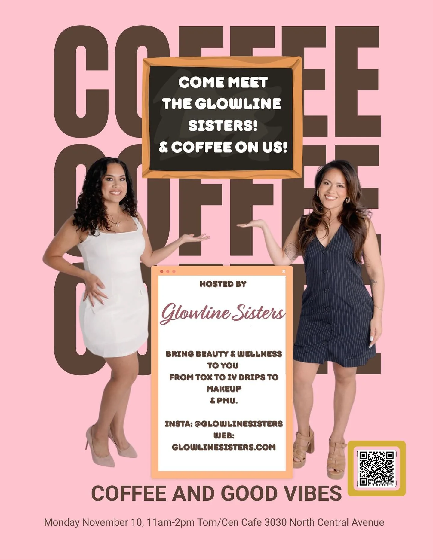 ✨Your coffee&rsquo;s on us, your glow&rsquo;s on you ✨
Join Glowline Sisters Beauty &amp; Wellness at Tomcen Caf&eacute; for a morning of caffeine, connection, and confidence.

Sip your latte, meet Adriana &amp; Araceli, and explore our aesthetic and