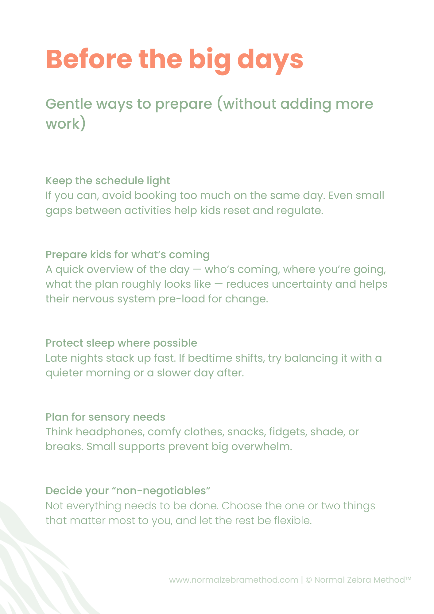 Preview image of the “Before the Big Days” checklist page from the Holiday Survival Toolkit, showing gentle preparation steps for ADHD and autistic children.