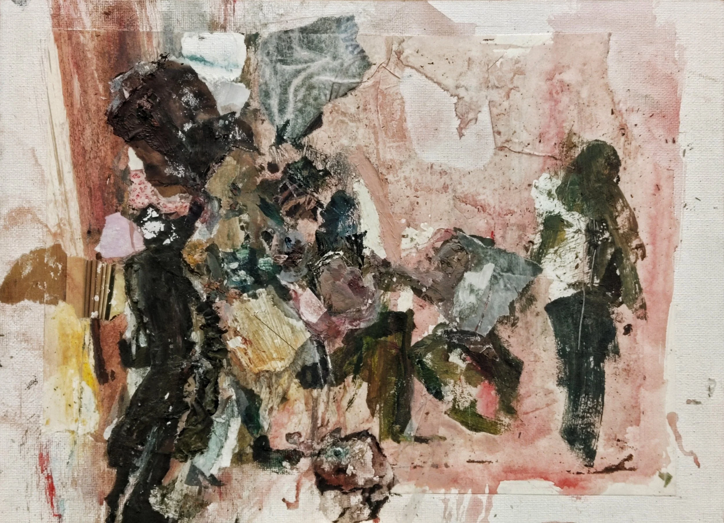 Untitled. Collage, acrylics, pastels on canvas mounted on wooden panel, 25x35cm