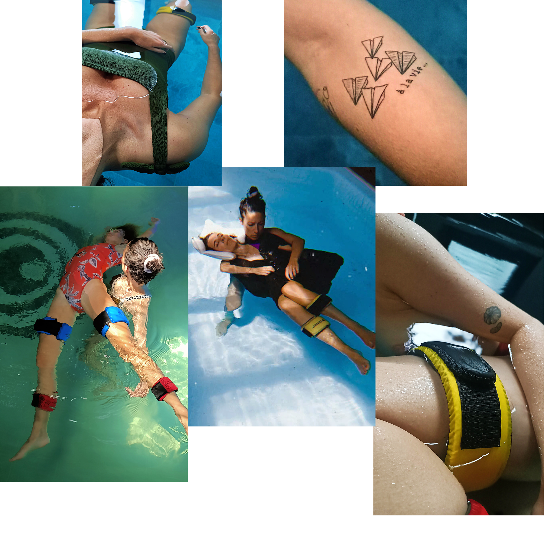 Galerie d'images de soins aquatique de La Maison de l'O à Saint-Malo. Soin de WATA. Une thérapeute aquatique accompagne des clients dans leur immersion. corps reposés et en paix. respiration lente. immersion. alignement.