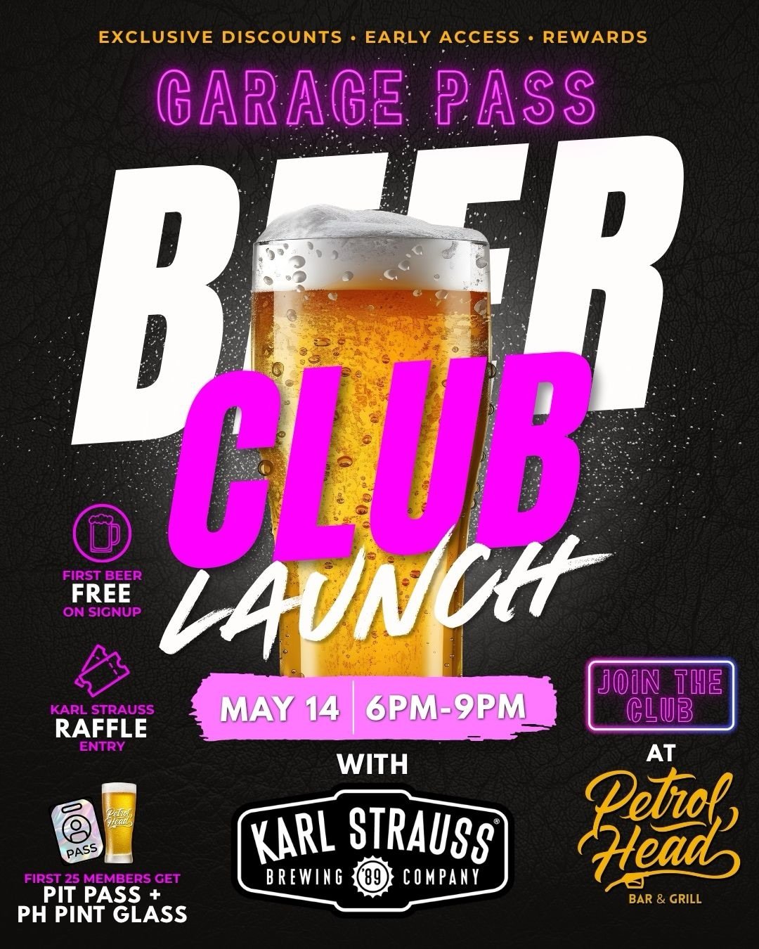 TAP TAKEOVER TOMORROW 🍺🏁 inc our one-off Petrol Head Blonde Ale 😎🍺

We teamed up with @karlstraussbeer to kick off a membership built around good beer, exclusive perks, &amp; community 🤝

✨Kicks off THURSDAY MAY 14, 6-9pm
🍺 First beer FREE on s