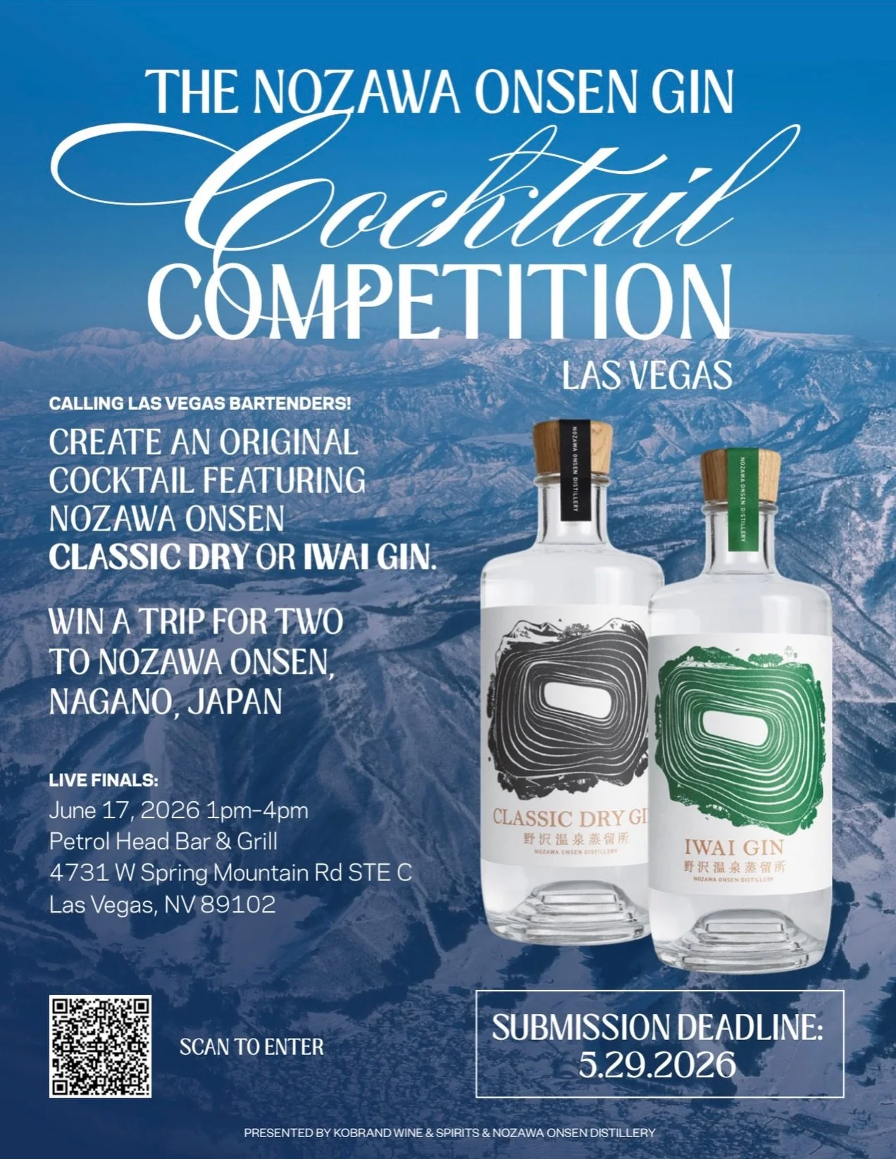 🏁 LAS VEGAS BARTENDERS &mdash; THIS ONE&rsquo;S FOR YOU 🍸

Think your cocktail has what it takes?

Create an original cocktail featuring @nozawaonsendistillery  Nozawa Onsen Classic Dry Gin or Iwai Gin 🍸

Submission Deadline:
🗓️ May 29, 2026

Liv