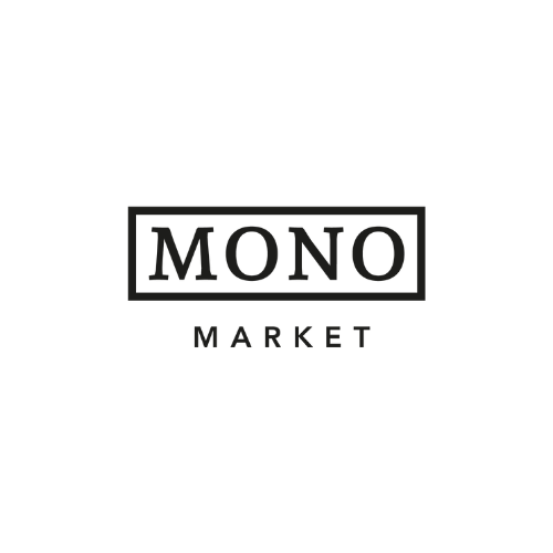 Logo von Mono Market auf schwarzem Hintergrund.