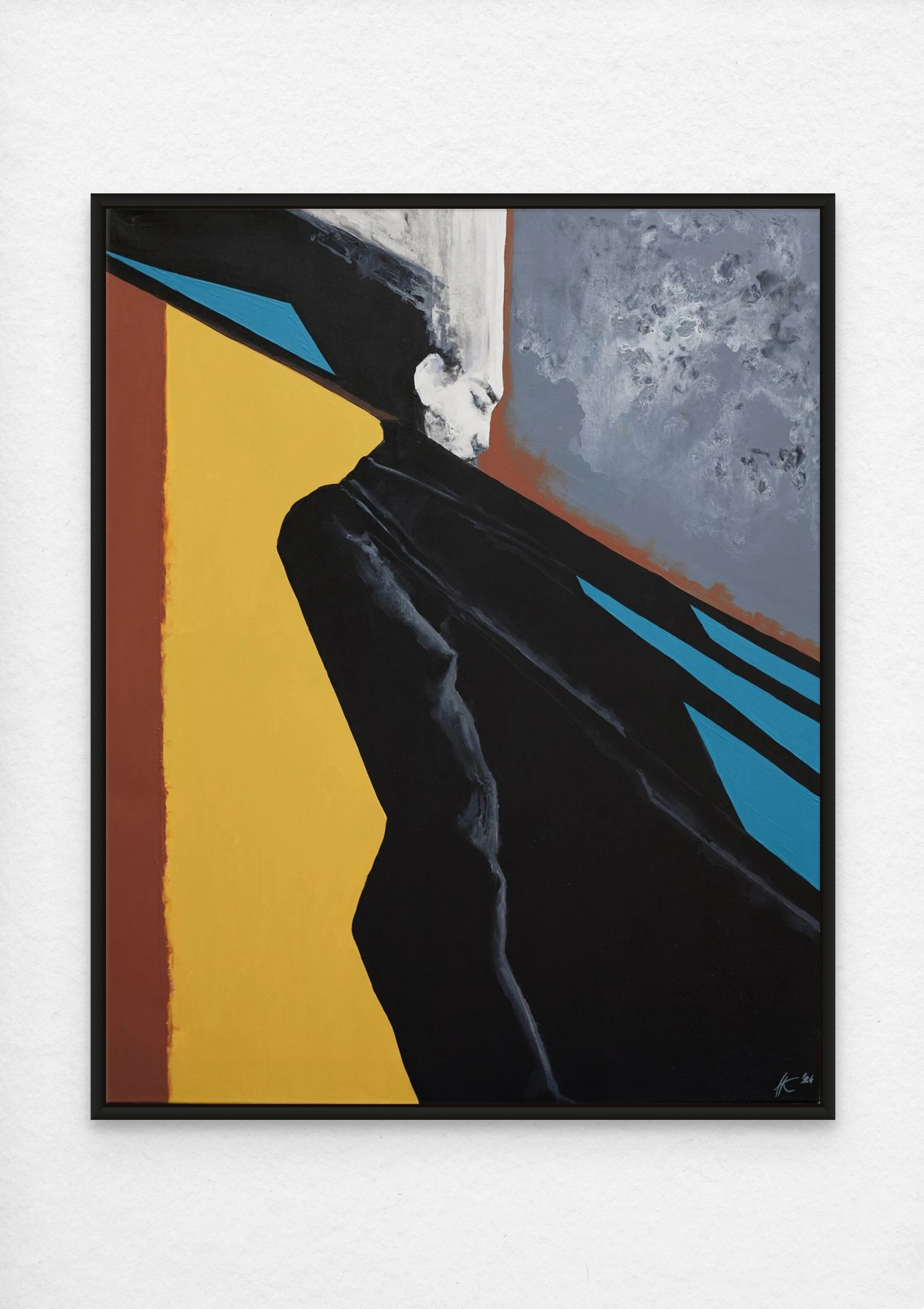 "Edge of Identity" 2024.

The figure on the threshold between inner state and outer world reflects the fragile balance between how we are seen and how we feel. My reflection on the question of where identity resides: in the clear lines of external or