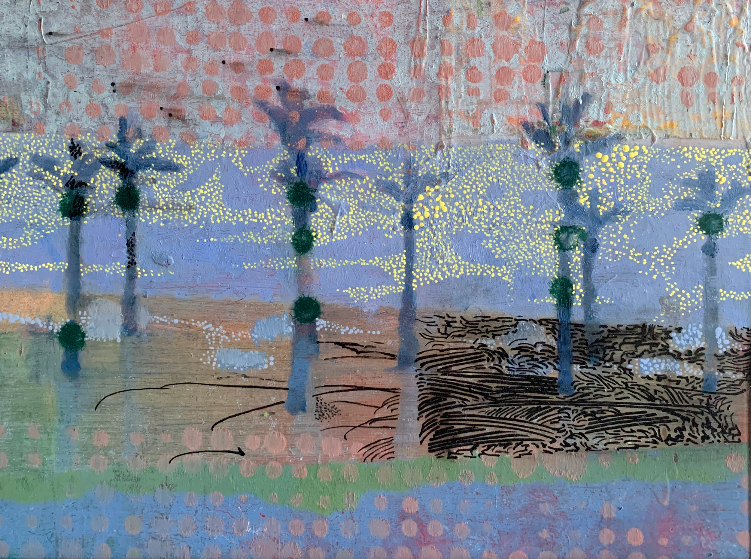 Palm parade   |   2022   |   Oil and ink on panel   |   270mm x 200mm