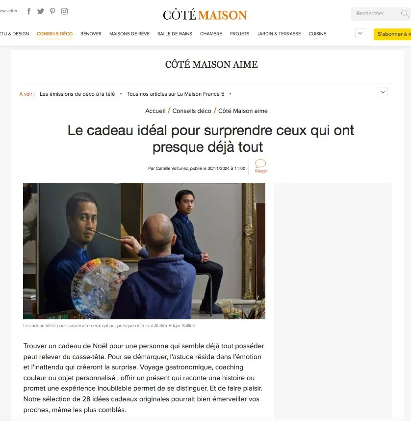 Article de presse Cote Maison sur l'artiste peintre portraitiste Edgar Saillen qui réalise des portraits sur commande à Paris et en France