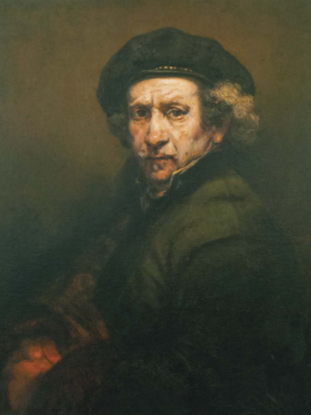 Portrait achevé dans le style de Rembrandt, réalisé par Edgar Saillen au Louvre, illustrant la maîtrise du clair-obscur et des techniques anciennes.