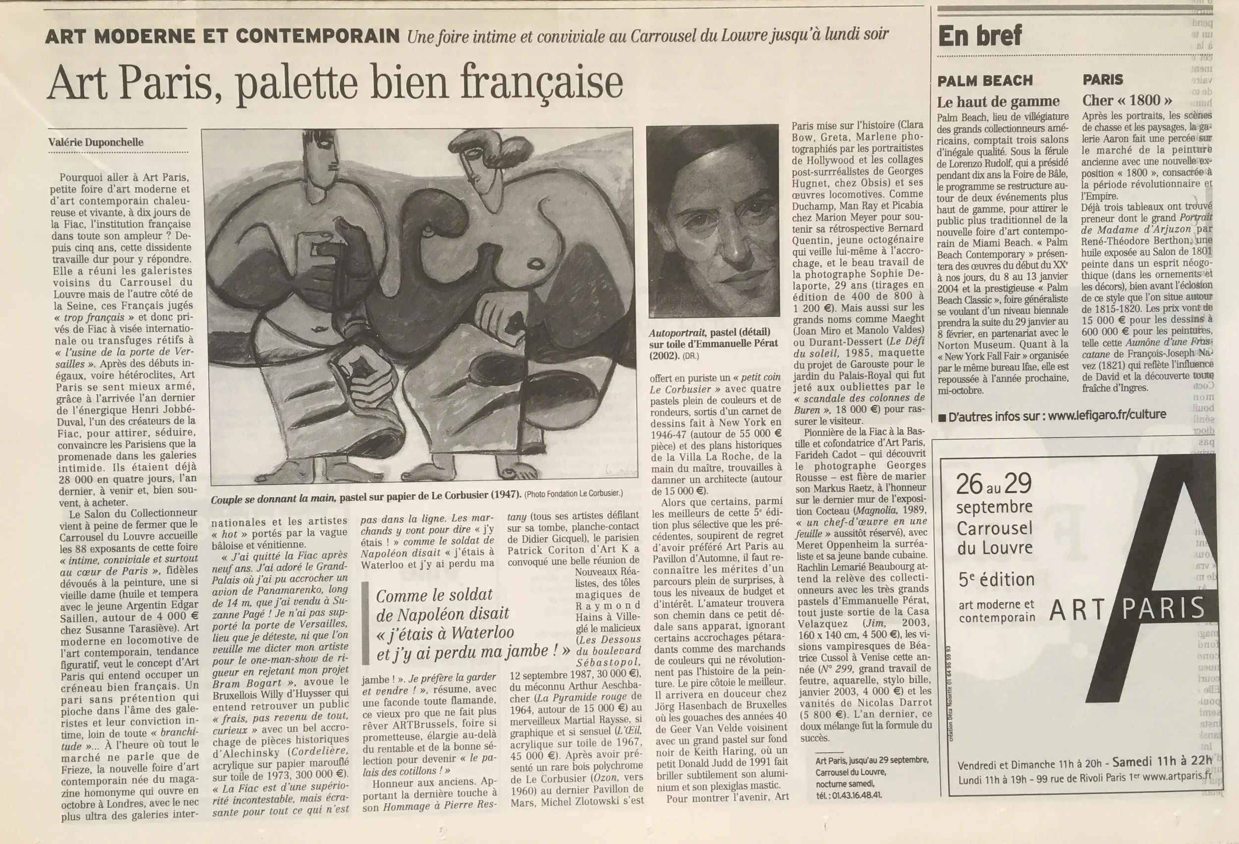Article de presse sur la présentation de peintures et portraits d'Edgar Saillen à Art Paris