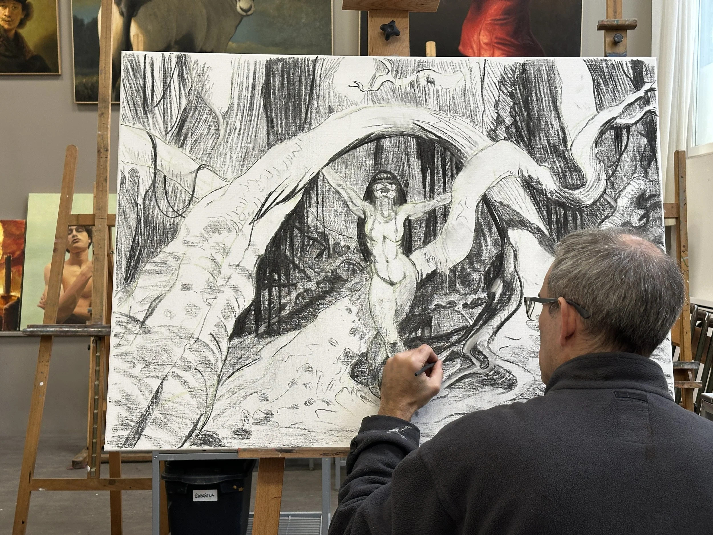Cours de dessin et illustration inspiré des techniques du comics avec la technique du fusain et encre de chine à Montreuil limite Paris 20e