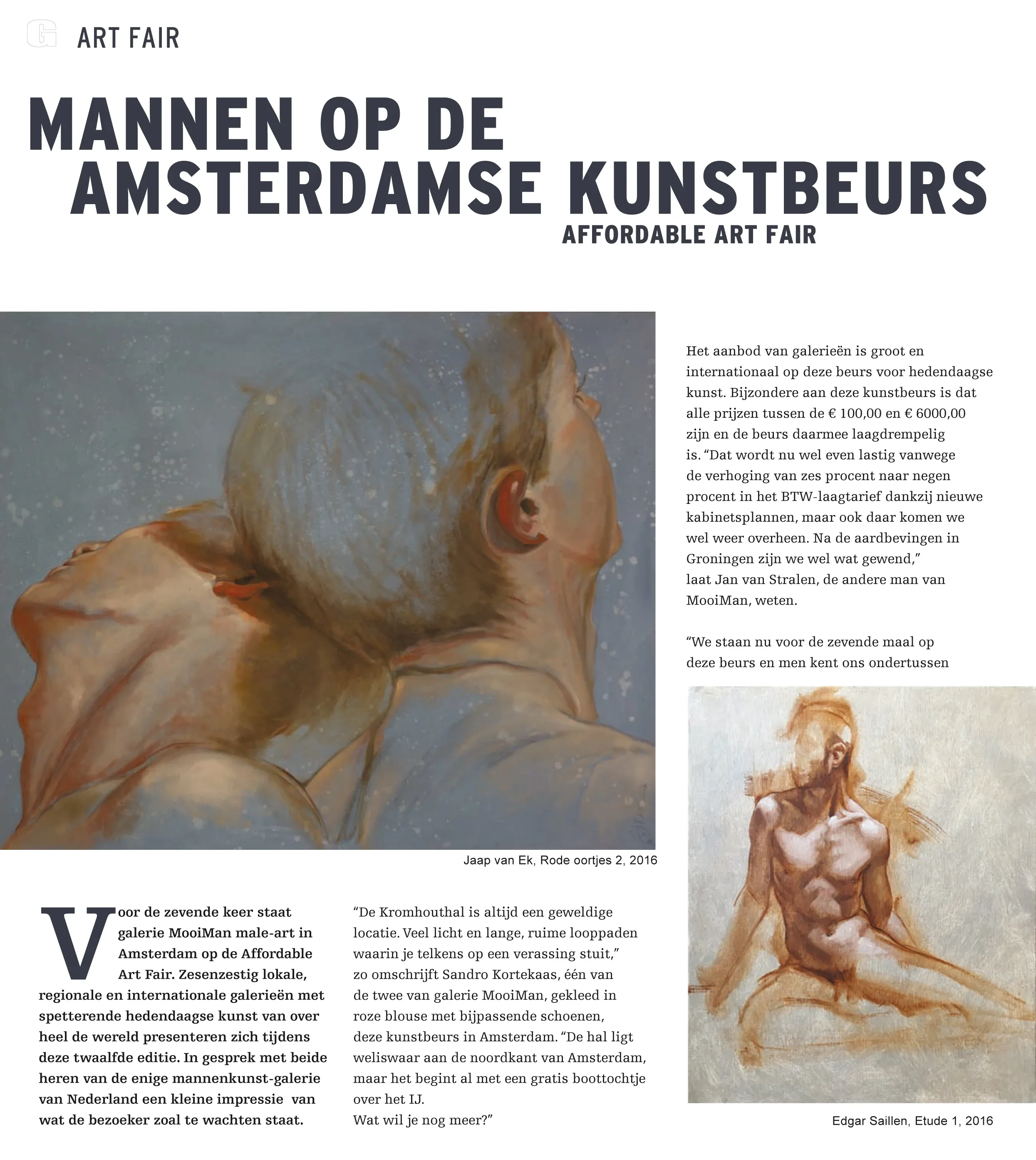 Article de presse au Pays Bas sur l'exposition des peintures et portraits sur commande de l'artiste peintre Edgar Saillen