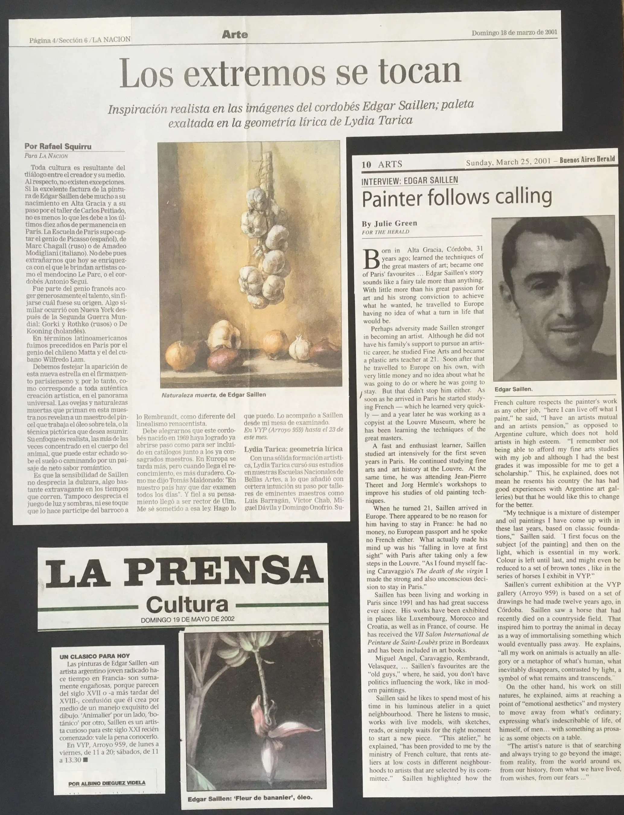 Articles de presse en Argentine sur les différentes expositions de l'artiste peintre portraitiste Edgar Saillen qui réalise des peintures à Paris avec une technique de la peinture ancienne et un regard contemporain.