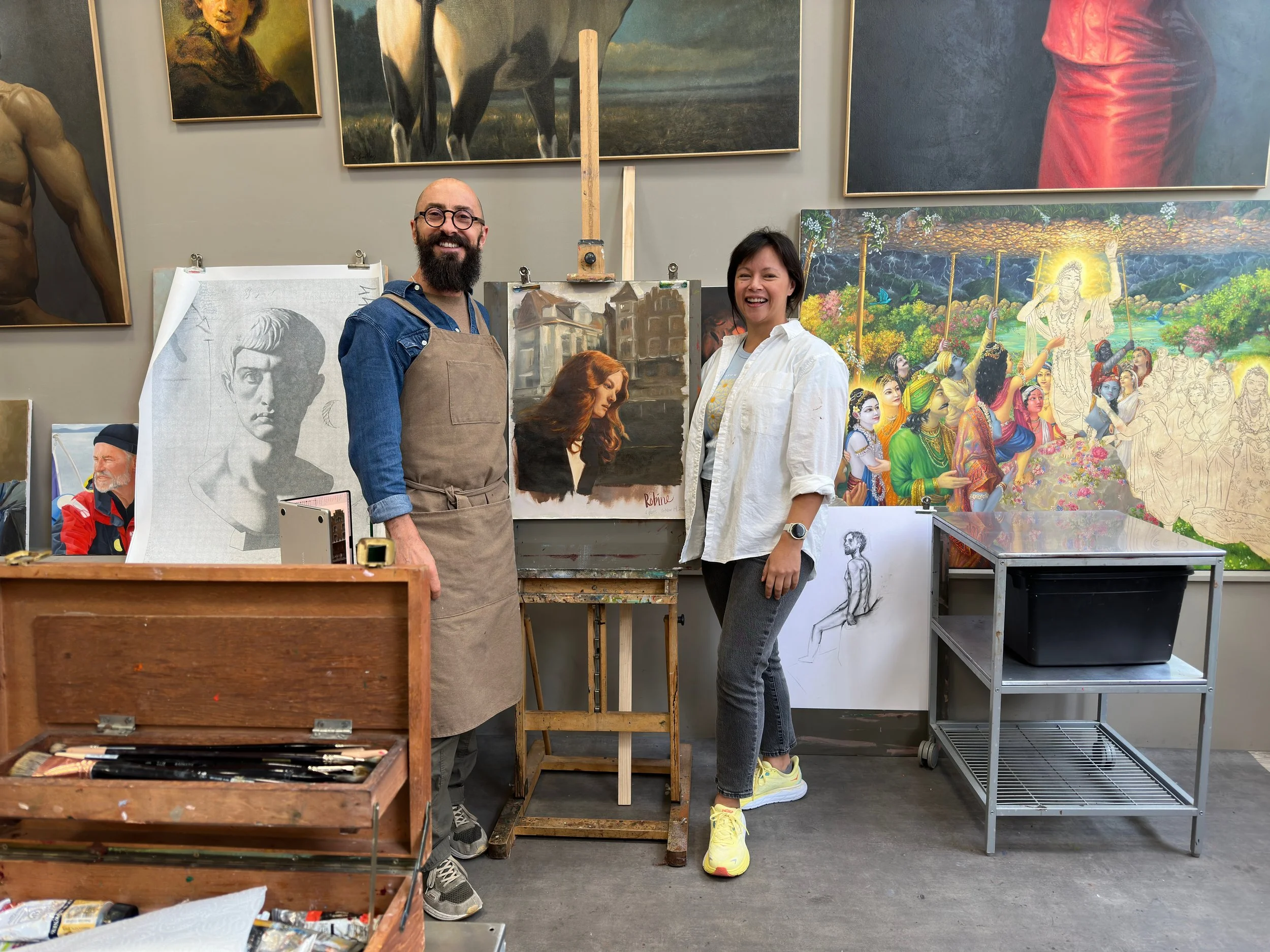 Cours de peinture à l’huile avec travail en glacis et clair-obscur, inspirés des maîtres anciens et adaptés aux sensibilités modernes.