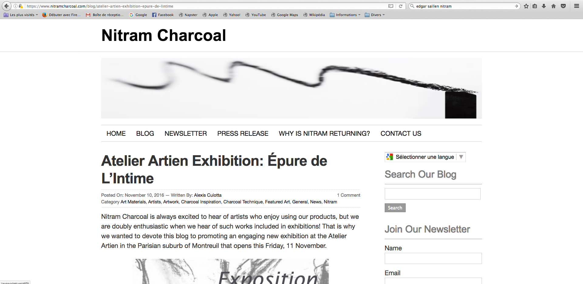 La marque de fusains Nitram présente une exposition de dessin chez Edgar Saillen 