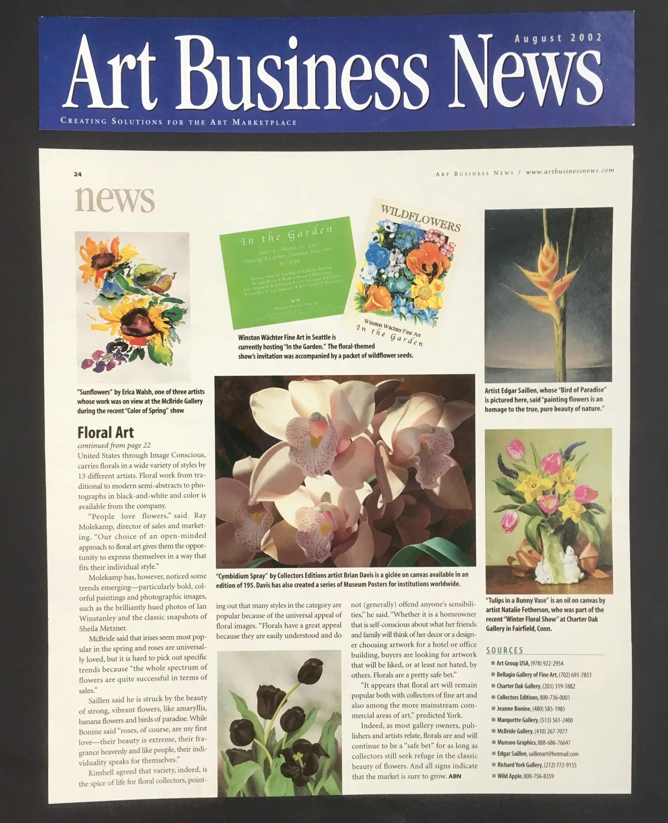 Presse Art Business News et la présentation des peintures d'Edgar Saillen et ses paysages, portraits et nature mortes à l'huile