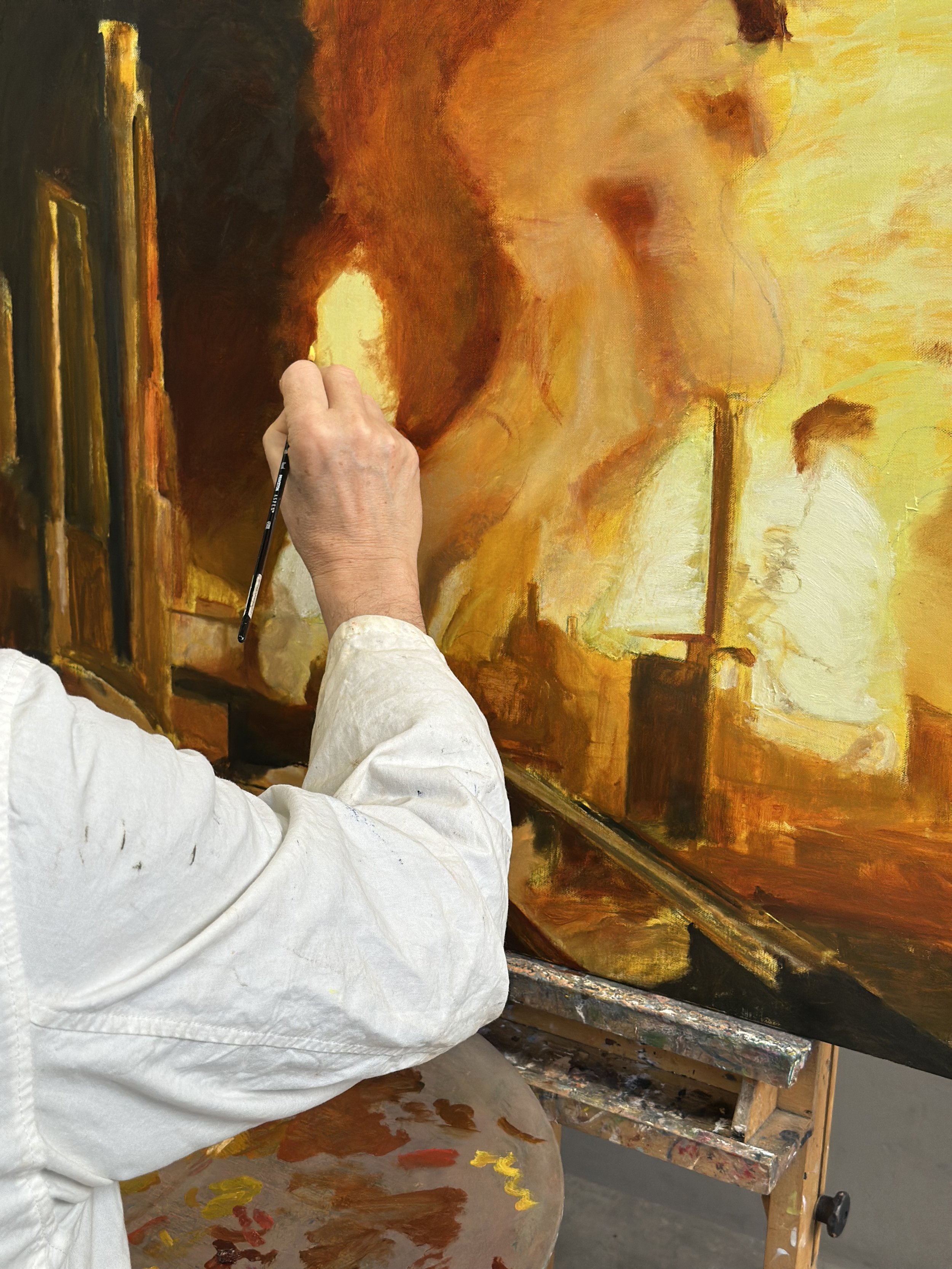 Etude des couleurs chaudes en peinture à l'huile réalisé dans le cours de peinture à Montreuil limite Paris 20ème