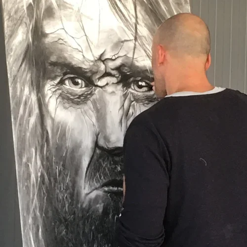 Étudiants en cours de peinture à Montreuil avec Edgar Saillen, portraitiste et pédagogue.