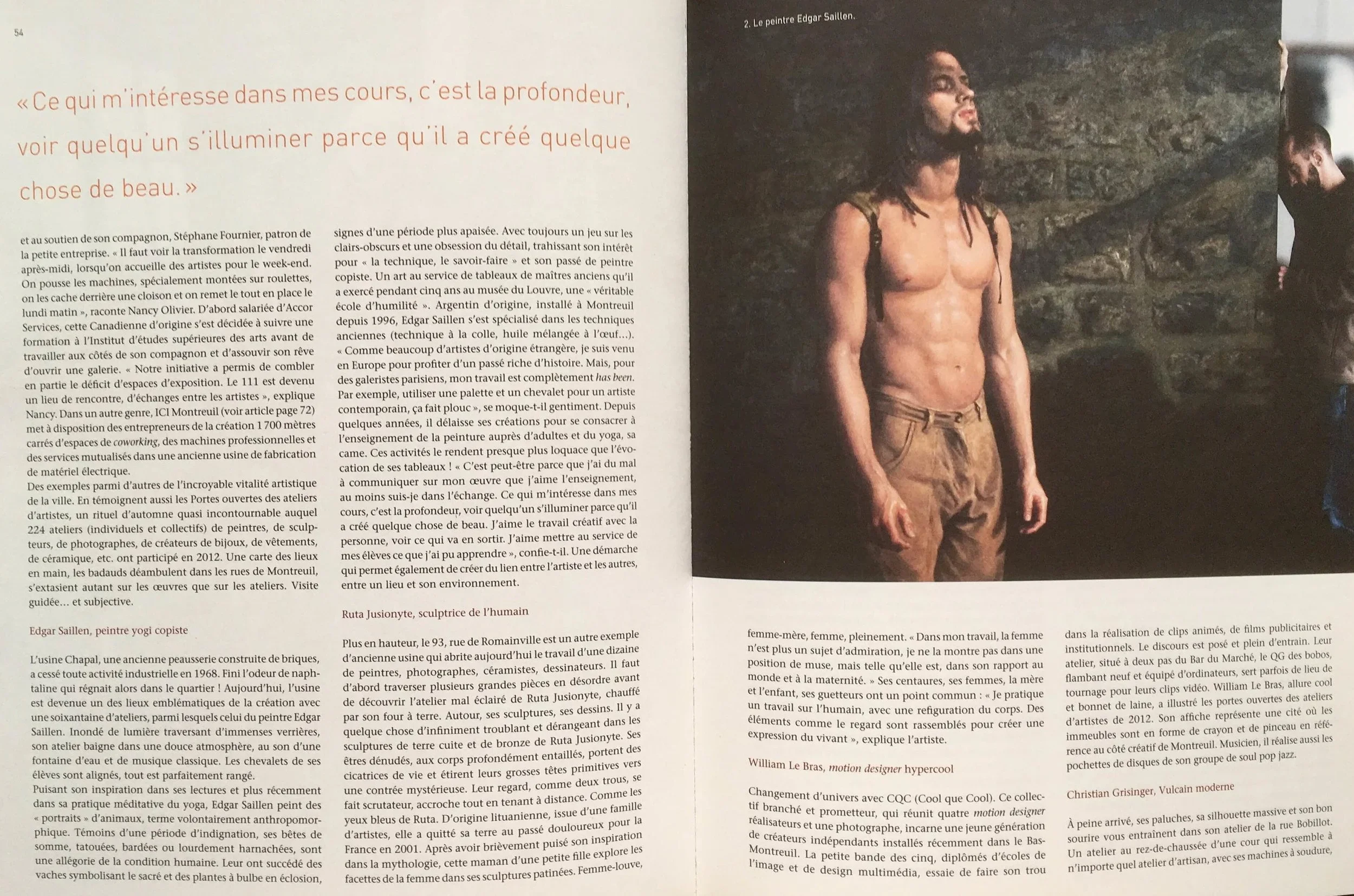 Article de presse à Paris Montreuil de l'artiste portraitiste Edgar Saillen et ses portraits sur commande ainsi que son enseignement de la peinture dans son atelier de Montreuil à deux pas de Vincennes