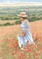 Heritage Crafts Poppy Girl cross-stitch pattern designed by Leslie Stones featuring a nostalgic memories motif.