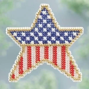Mill Hill Patriotic Star Beaded Cross Stitch Kit MH18-3101 featuring a fully beaded American flag star with red, white, and blue accents.