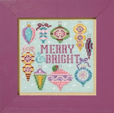Mill Hill Merry & Bright unassembled cross-stitch kit featuring a festive winter holiday motif with radiant glass beads and a special JABC button.
