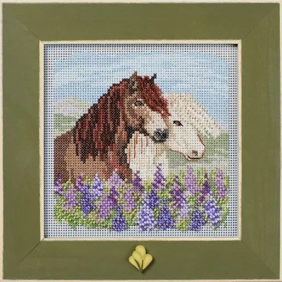 Mill Hill Icelandic Horses Beaded Cross Stitch Kit MH14-2415 featuring a pair of majestic horses in a landscape.