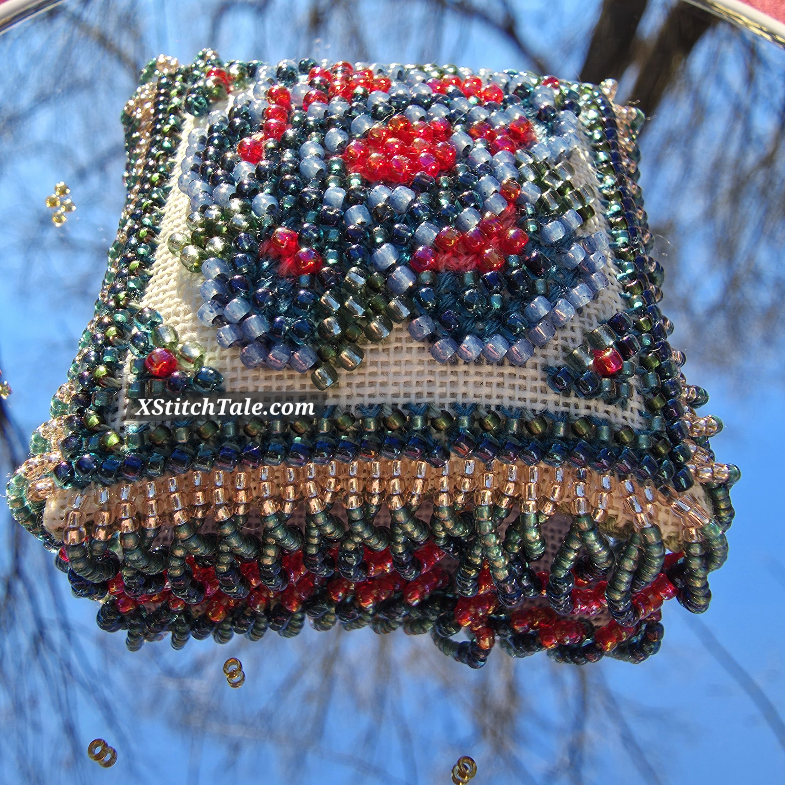 Mill Hill Victorian Posey Beaded Pin Pillow Kit MHBPP6 featuring an elegant, classic floral design with luminous glass beads.