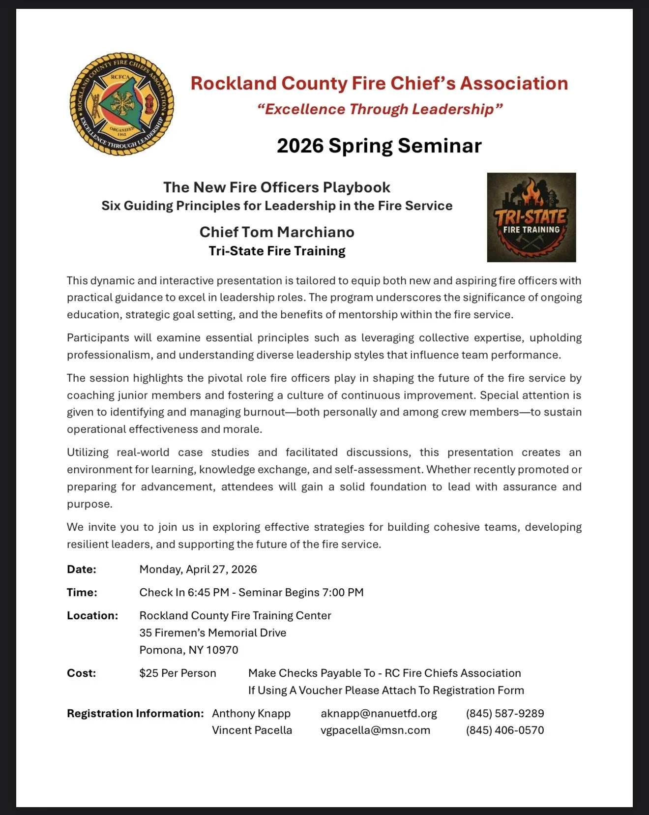 Rockland County Fire Chiefs Association 2026 Seminar