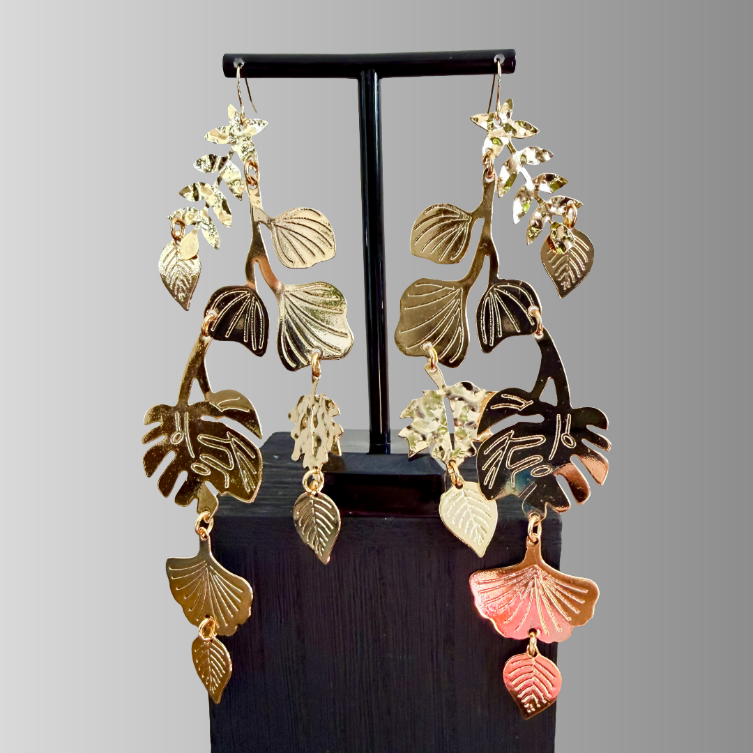 Large Gold Leaf Mobile Earrings