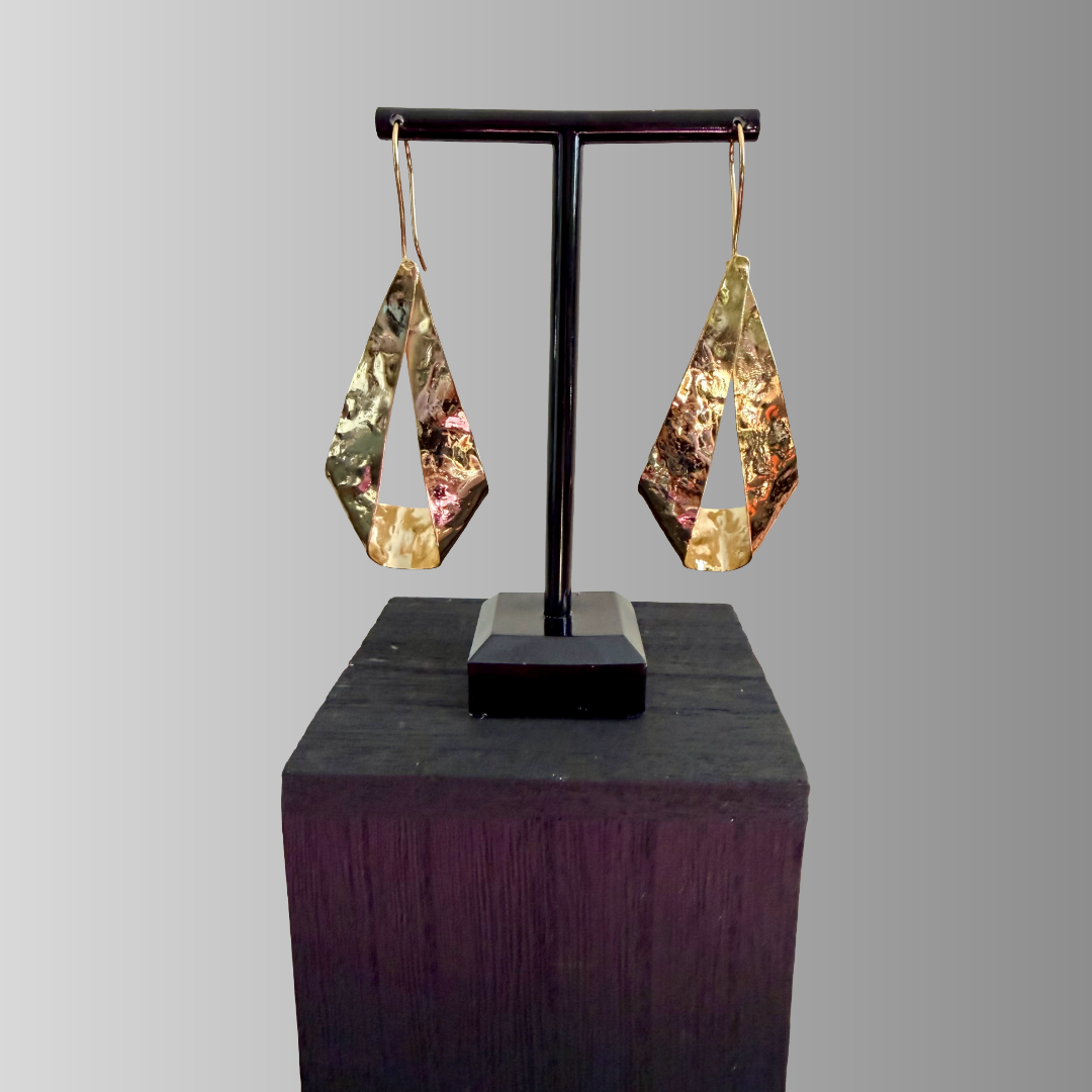 Gold Sculpted Oval Dangle Earrings