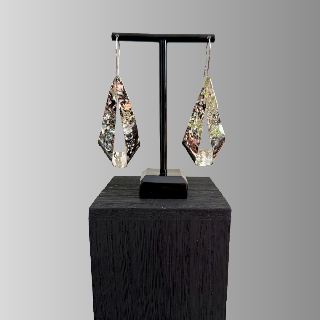 Silver Sculpted Oval Dangle Earrings